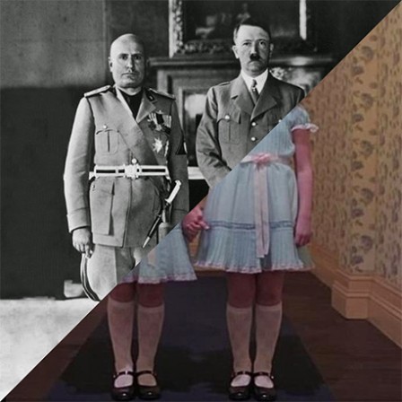 Hitler s visit in Italy Hitler and Mussolini in Rome on May 4 1938 VS Stanley Kubrick The Shining 1980.jpg