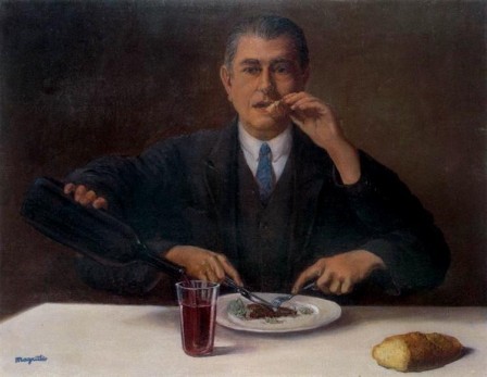 René Magritte The magician Self-portrait with four arms 1952 bon appétit.jpg