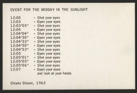 Mieko Shiomi, Event for the Midday in the Sunlight, 1963 que faire aujourd'hui programme du jour.jpg, avr. 2020