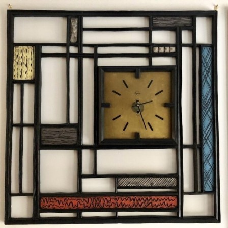 Syroco clock designed by Harry Laylon ca. 1950s Photo by Grant deBruin horloge temps quelle heure est-il Monsieur Piet Mondrian.jpg, mai 2021
