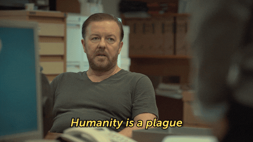 AfterLife, la série de Ricky Gervais dieu a fait l'homme a son image il faut sauver l'humanité.gif, oct. 2020