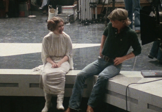 Carrie Fisher &amp; Mark Hamill having fun on the set of Star Wars (1977).gif, sept. 2020