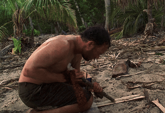 Cast Away Tom Hanks froid fais du feu dans la cheminée