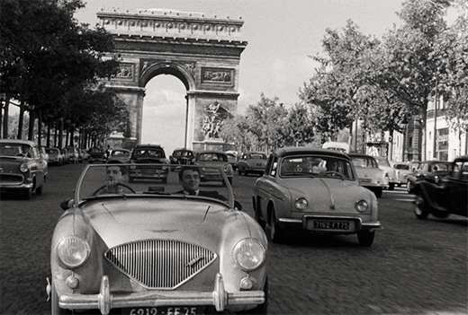 Gérard Blain and Jean-Claude Brialy in Les cousins (1959) Paris arc de triomphe.gif, sept. 2020