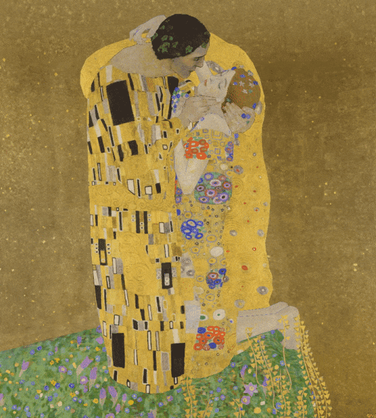 Gustav Klimt pendant la fermeture des musées les amoureux sont tranquilles pour s'embrasser.gif, mai 2020