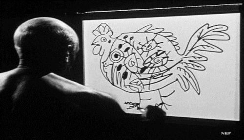 Henri-Georges Clouzot qui était là le premier de la poule ou de Pablo Picasso.gif, mar. 2020