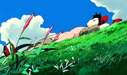 Kiki's Delivery Service Hayao Miyazaki 1989 sens le vent écoute l'herbe regarde les nuages.gif, juin 2023