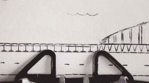 Lenka Clayton Cross A Bridge A Typewriter Illustration Backdrops a Meditative Trip to Pittsburgh’s Carnegie Museum of Art alors on regardait passer les trains.gif, mai 2021