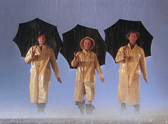 Singin' in the Rain Gene Kelly Debbie Reynolds Donald O'Connor pluie le dimanche on allait se promener.gif, janv. 2023
