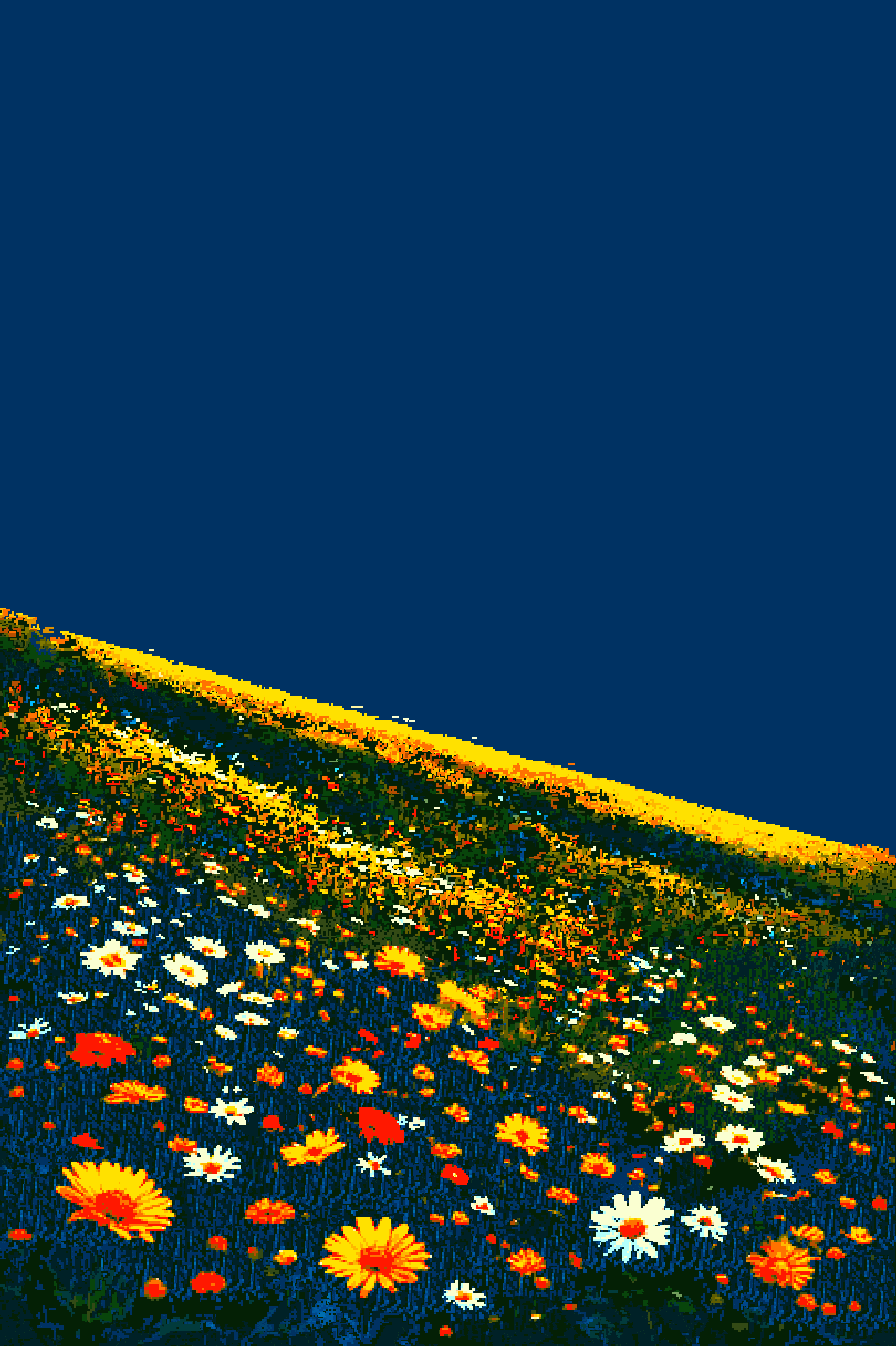 5Ner pixel art orages possibles sur les champs de fleurs
