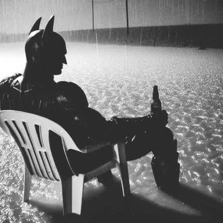 Batman les pieds dans l'eau canicule les super-héros ont chaud