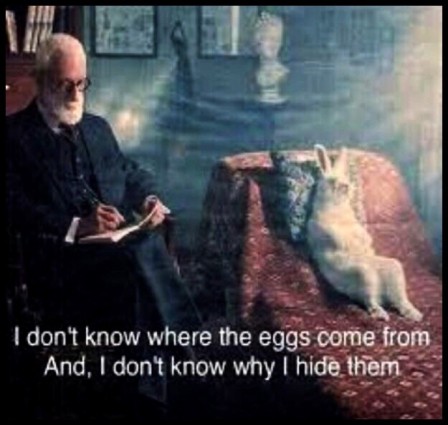 Freud psychanalyse de lapin je ne sais pas d'où viennent les oeufs et pourquoi je les cache.jpg, avr. 2023