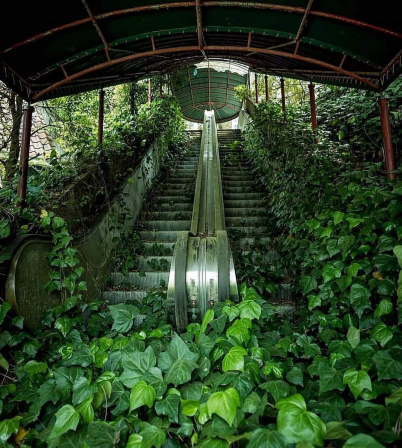 Holland Village Nagasaki Japan Last in use in 2010 escalator abandonné réouverture des commerces et salles de spectacles non essentiels.png, juin 2021