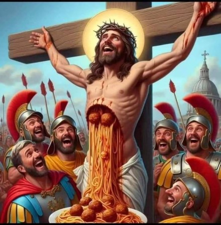 Jésus bolognaise le dimanche c'est spaghettis ceci est mon corps.jpg, janv. 2024
