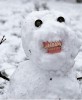 un bonhomme de neige sourit avec un dentier