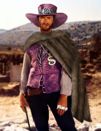 Clint Eastwood Le bon, la brute et le truand Sergio Leone 1966 mauve rose avec le temps va tout s'en va.jpg, sept. 2021