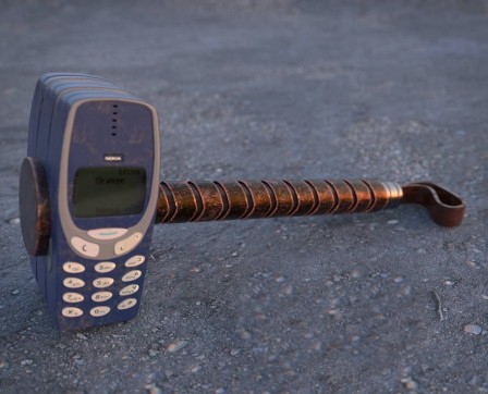 Dans la mythologie nordique Mjöllnir est le marteau à manche court de Thor le dieu de la foudre et du tonnerre Orange Nokia téléphone portable.jpg
