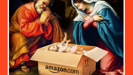 Joseph et Marie recevant leur commande Jésus par amazon.jpg