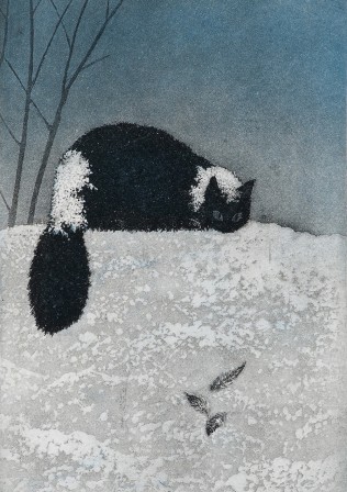 A Cat by Väinö Rouvinen 1995 le chat et l'oiseau dans la neige.jpg, janv. 2024