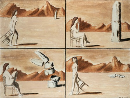 Dino Buzzati 1906-1972 The Archaeologist and Menhir oil on canvas 1967 pendant ce temps dans le désert des Tartares.jpg, mai 2021