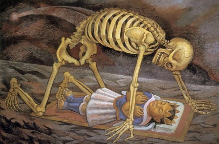 Gabriel Fernandez Ledesma Votive Panel of a Girl and Death 1959 oil on fiberboard Images of Mexico, Dallas Museum of Art, exhib., 1987, p.273 mort Halloween un sort ou des bonbons