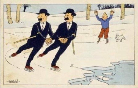 Happy New Year drawing Postcard from TinTin Milou Dupont and Dupond 1942.jpg, janv. 2022