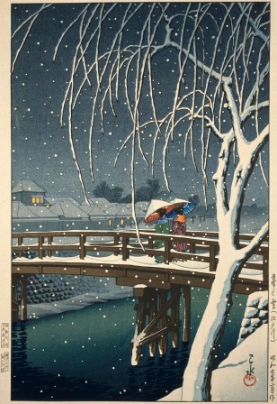 Hasui Kawase neige du soir à Edogawa.jpg, janv. 2020