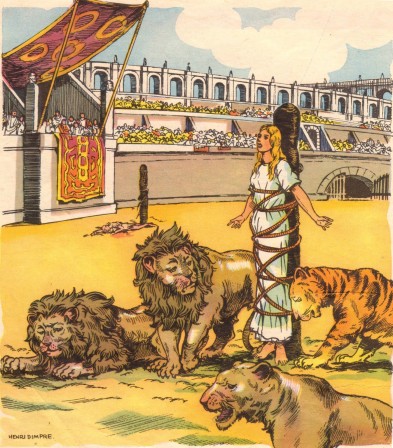 Héraldie L'illustrateur Henri Dimpre le martyr de sainte Blandine et les lions.jpg