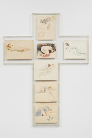 John Boskovich The True Shape of the Cross, 1997, Found suite of watercolors on paper in plexiglas cruciform encasement Jésus est mort sur la croix érotisme.jpg, nov. 2022