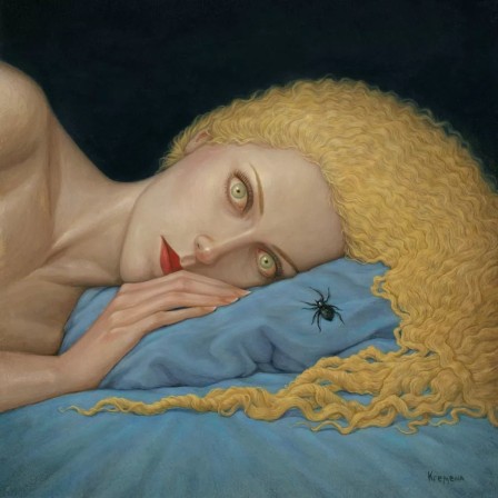 Kremena Chipilova araignée la tête sur l'oreiller les yeux ouverts.jpg, juin 2023