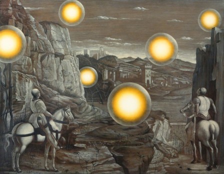 Laurent Grasso Studies into the Past grisaille &amp;amp; oil on wood, 2021 à quel soleil se fier.jpg, déc. 2022