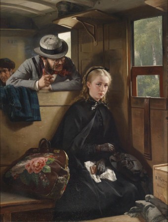 Le gentilhomme irritant du peintre allemand Berthold Woltze 1874 harcèlement train.jpg, sept. 2021