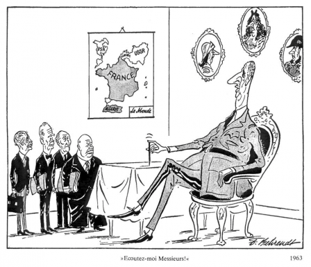 Le monde vu par le général de Gaulle, selon le caricaturiste germano-néerlandais Fritz Behrendt, en 1963.png, nov. 2020