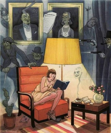 Martin Claus German, 1892–1975 Crime fiction reader Fliegende Blätter magazine March, 1933 mort vendredi lecture