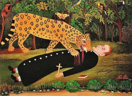 Noé León, 1907 Missionary being eaten by a jaguar.jpg, janv. 2021