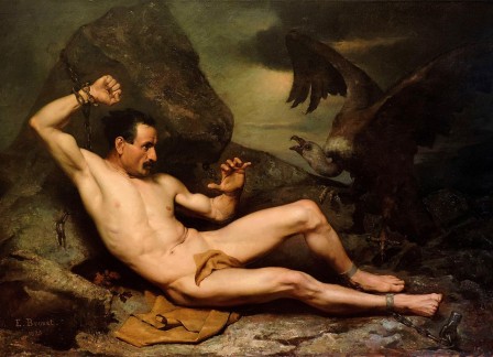 Prometheus Bound. 1885.   Eugène Brunet French 1828-1921.  Prométhée enchaîné j'aime les oiseaux.jpg, nov. 2022