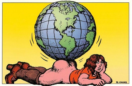 Robert Crumb Weight of the World Globe Risque Cartoon Postcard 1994 la dictatrice.jpg, juil. 2021