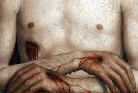 Simon Marmion Man of Sorrows c.1460 Detail stigmates Jésus et tu restes les bras croisés.jpg, avr. 2023