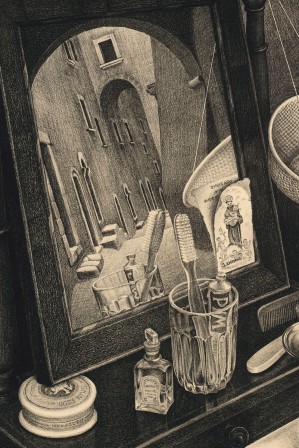 Still Life with Mirror Detail M. C. Escher 1934 de l'autre côté du lavage des dents.jpg, mars 2023