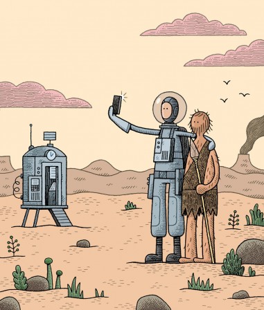 Tom Gauld voyage dans le temps selfie préhistoire souvenirs de vacances.jpg, juil. 2021