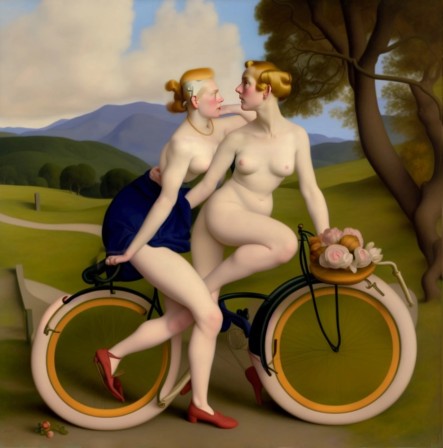 Wolfe von Lenkiewicz Two Women on a Bicycle 2022 vélo.jpg, nov. 2023