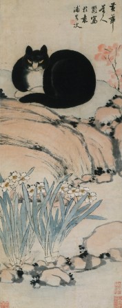 Zhu Ling Black Cat and Narcissus hanging scroll ink and color on paper 1835 chat tu vas faire la gueule pendant toutes les vacances.jpg, juil. 2021