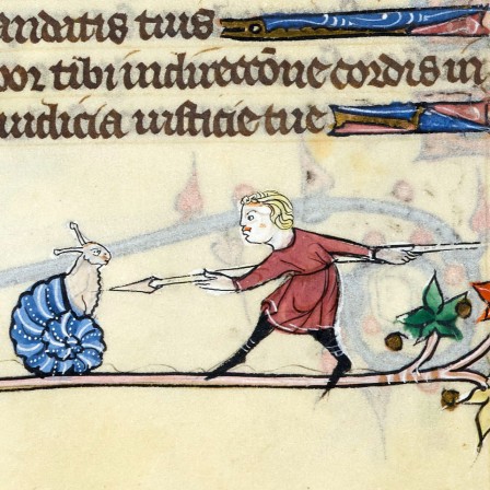 snailfight book of hours, Metz c. 1295 Metz, Bibliothèque municipale, ms. 1588, fol. 139v en garde maudit escargot.jpg, janv. 2021