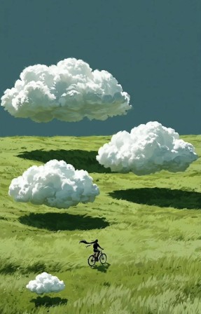 Ani Hikari vélo cumulus pédaler entre les nuages