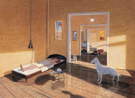 Axel Krause — The Morning (acrylic on canvas, 1997) pendant qu'elle dort le chien et les quatre dimensions du rêve