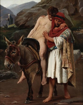 Frants Henningsen (Danish 1850-1908) The Good Samaritan, 1881, oil on copper plate bon samaritain et amour du prochain