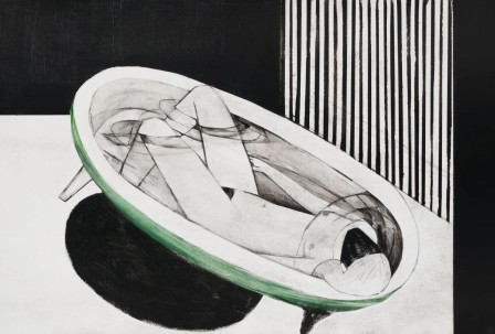 Iris Schomaker. Untitled (the green tub), 2023. Watercolour and oil on paper