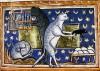Medieval Cats Bestiary England ca. 1226-1250  (Bodleian Library, MS. Bodl. 764, fol. 51r) chat noir chat blanc ceci est mon rat prenez et mangez en