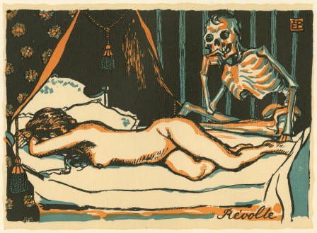 Révolte Edmond Bille (1878–1959), “Révolte” colour lithograph 1919 mort devine qui c'est gravure en couleur