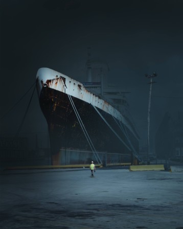 The SS United States docked in Philadelphia bateau n'est-ce vraiment pas l'homme qui prend la mer.jpg, mars 2023